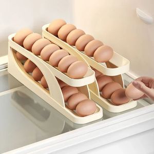 Automatic Scrolling Egg Rack Holder Storage Box Basket Container Organizer Rolldown Refrigerator Dispenser For Kitchen 231227