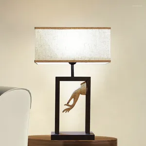 Table Lamps Chinese Style Desk Lamp Solid Wood Decoration Living Room Study El Retro Fabric Bedroom Bedside