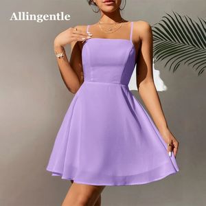 Allingentle Lavender Spaghetti-rem A-Line Homecoming Dress Sexig ärmlös elegant Chiffon Formal Party-klänningar Anpassad storlek 231227