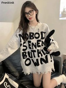 Women's Sweaters Frayed Women Hole Letter Daily Autumn Winter European Style Asymmetrical High Street Hip Hop Leisure Stylish Retro Ins