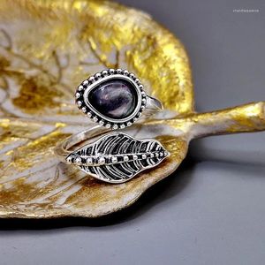 Cluster Rings Retro Antik Silver Color Shell Harts Cocktail Justerbar Finger Boho Teardrop Moonstone Leaf Open