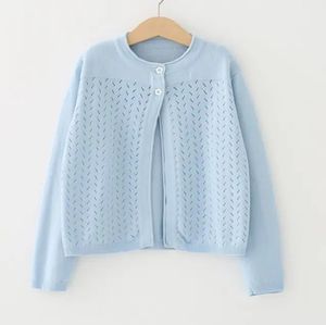 Ultimi cardigan in cotone per ragazze Capispalla per bambini Cappotto blu Coprispalle bianco Maglione Abbigliamento per bambini per 2 3 4 5 6 10 11 anni 185032 231226