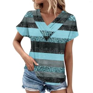 Koszule damskie Topy dla kobiet Summer Vintage Wzór Tshirts V-deck z krótkim rękawem wygodna moda damska i proste koszulki