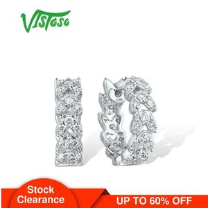 Huggie VISTOSO 14K Pure 585 White Gold Earrings For Lady Glamorous Sparkling Diamond Hoop Earrings Wedding Engagement Gift Fine Jewelry