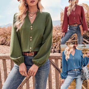 Women's Blouses Spring Satin Shirt Women B Loose Button Up Blouse Ladies Imitation Long Sleeve V-Neck Lady Factory Seller