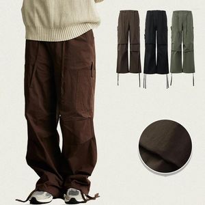 Calças masculinas soltas rua moda casual neutro retro bolso lateral largo-perna macacão outono e inverno americano