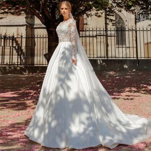 Apliques de renda de mangas compridas de 2024 Apliques de renda A-line Vestidos de noiva Princesa ilusão sexy sem costas vestidos de noiva personalizados online formal