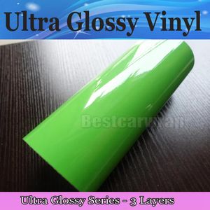 Klistermärken Apple Green Ultra Shiny Glossy Vinyl Wrap 3 Layers High Gloss Car Wrap Film Auto Wrapping Foil med luftfri storlek: 1,52*20M/Roll