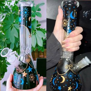 Glow In The Dark bong in vetro per acqua narghilè gorgogliatore riciclatore piattaforme petrolifere dab smoking Downstem Perc Water Pipes