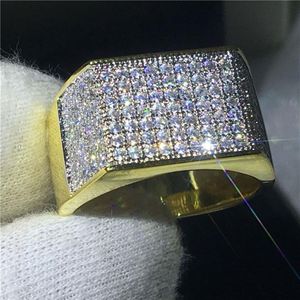 Bellissimo anello maschile Pave Impostazione 119 pezzi 5A Cz Oro giallo riempito in argento 925 Anello di fidanzamento per fede nuziale per uomo Gioielli Gift235Z