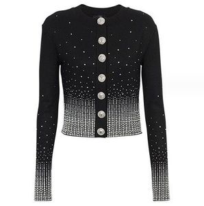 Nuovo cardigan in maglia da donna in stile classico di alta qualità Cappotto con strass hot fix con bottone in metallo con faccia di leone