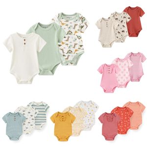 Kiddiezoom 3 Pcs Lot Four Seasons Unisex Cartoon born Boy Girl Bodysuits Soft Cute Infant Onesies Clothes Baby Shower Gift 231226