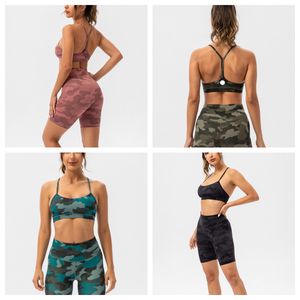 LU-827 Nackt Krawatte Dye Camouflage Sport Yoga Hosen Krawatte Dye gedruckter Fischgramm Back Sport BH Yoga Wear Set