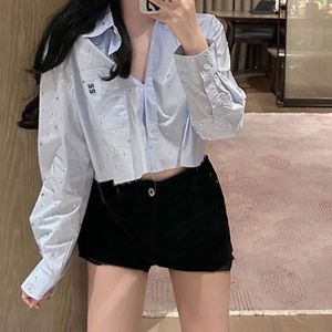 Shirt Women Designer Blouse Fashion Shiny Star Rhinestone Small Letter Embroidery Button Coat Casual Short Lapel Long Sleeve Cardigan Jacket