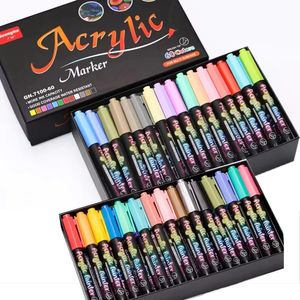 12-60 Renk Akrilik Marker Kalemi DIY Graffiti Boya Morandi Yumuşak Fırça Çizim Kaya Ahşap Metal Tuval Kağıt Cam 231226