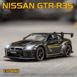 1 32日産スカイラインアレスGTR R34 R35ダイキャスト玩具車両メタルカーモデル高シミュレーションプルバックコレクションキッズトイ231227