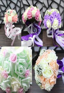 Capa de buquê de 2017 5 cores Champagne Pink Purple Light Green Roses Bouquets para Casamentos e Valentina039S DIA4923112