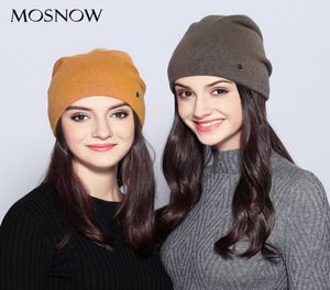 MOSNOW WOMEN039S HATSウールカジュアル秋の冬の新しい二重層厚いニットニット帽子の頭蓋骨ビーニーMZ725722526