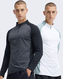 LU men's contrasting color quick drying clothes, men's long sleeved half zippered training clothes, spring and autumn aerobic running fitness sports top