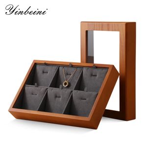 Yinbeini Luxury Wood Multi-Function Jewely Display Box Ring Earring Bangle Necklace Storage Organizer Fall för butiksutställning 231227
