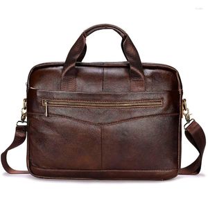 Briefcases Men's Genuine Leather Antique Design Black Business Briefcase Laptop Document Case Attache Messenger Bag Tote Portfolio