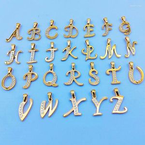 Charms Solid Titanium Large Shine Alphabet Letter Pendant Inlaid With White Zircon DIY Accessory Jewelry Making Necklace