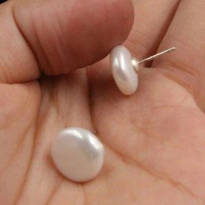 Kolczyki Dangle 12-13 mm biała moneta Pearl 925 Silver Ear Stud Culture Flawless Beautiful Halloween Hook Aquaculture Biżuter