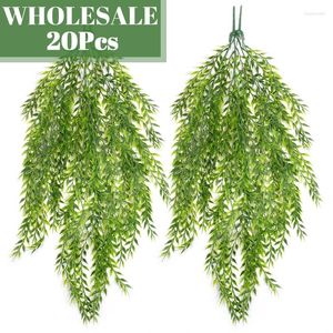 Decorative Flowers Wholesale 20pcs Artificial Plant Vine Willow Leaves Rattan Fake Flower Hanging Home Garden Wall Balcony Decoration