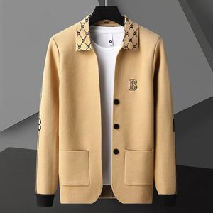 Luxury Spring and Autumn Men s Solid Color Business Casual Sweater Trendy Neckline Design Pattern Embroidered Cardigan M 4XL 231226