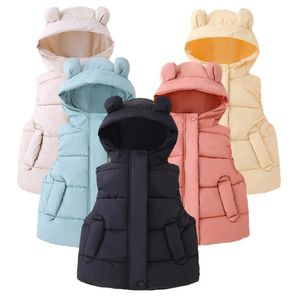 1 7y Toddler Kids Hooded Waistcoats Solid Children Cotton Padded Warm Vests Baby Boys Girls Sleeeveless Jackets Isolerade kläder 231227