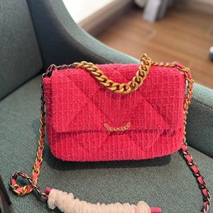 Mulheres vintage 19 bolsa de ombro clássico tweed matelassê corrente axilas bolsa luxo acolchoado crossbody designer saco ouro ferragem moeda bolsa mala pochette 26cm