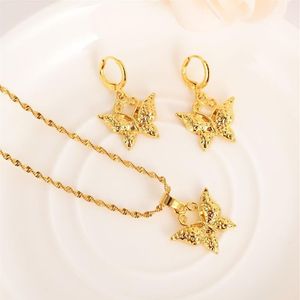 cute butterfly Solid gold Filled Jewelry sets Wedding pendant Necklace Earrings Jewelry Sets necklace earring set292W