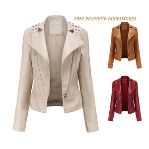 0C580M09 Women's Faux Leather Coats Spring and Autumn Jackets Slim Fit Thin Motorcycle Suit with DIY Accessories