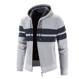 Hoodies masculinos inverno quente streetwear zip up moletom manga longa mais lã capuz camisola jaqueta grossa listrado cardigan casacos soltos