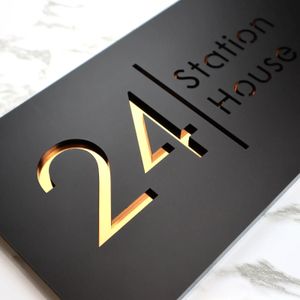 Placa de endereço de casa moderna personalizada, corte a laser, acrílico personalizado, números de casa, placa flutuante 3d, placas de nome para casa ao ar livre 231226