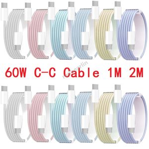 Colorful Fabric Nylon 60W 3A Fast Quick Charging 1M 2M USB C to USB-C PD Type c Cable For Samsung S20 S22 S23 S24 Note 20 Xiaomi Huawei htc Lg Android phone 15