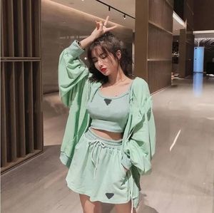 Brand Women's Three Piece Pants Set Tracksuits Summer Inverted Collar Mid Sleeve Shirt With Loose Shorts Casual Suit Women