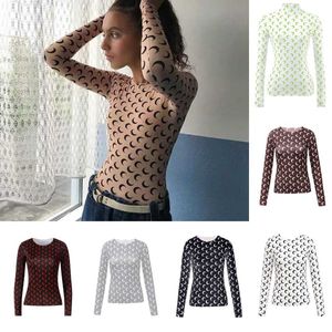 Marine Serre Designer Feminine Women T Shirts Ubrania Seksowna księżyc drukują Top Drukowane kobiety z długim rękawem Tuniky Kozulka Damska Crescent C.