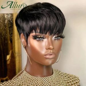 Natural Short Bob Pixie Cut Wigs For Black Women Straight Colored Human Hair With Bangs Glueless Natural Brazilian Hair Allure 231227