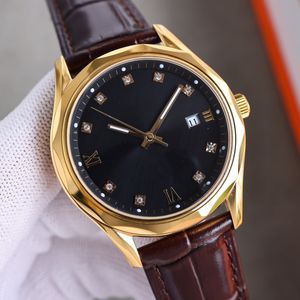 moda męska zegarek 904L stal Top 8215 Automatyczny ruch mechaniczny Sapphire Anti-Scratch Mirror Zegarek Rose Gold Case White Dial Brown skórzany pasek