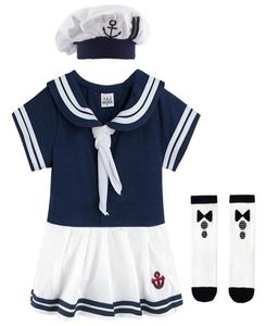 Baby Girls Sailor Costume niemowlę Halloween granatowy sukienka fantazyjna sukienka Toddler Mariner Nautical Cosplay strój Anchor Mundur 2110232320493