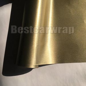 Klistermärken Champagne Gold Brushed Vinyl för bilomslagsfolie med luftbubbla gratis borstbil inslagstyling folie grafik: 1.52*20m/roll 5x66ft