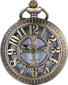 Relógios de bolso Vintage Quartz Watch Número Bronze com colar corrente presente para crianças mulheres e homens