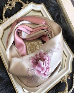 Florescente peônia estilo chinês lenço bordado de seda feminino amoreira cheongsam mãe presente lenço de seda xale8105642