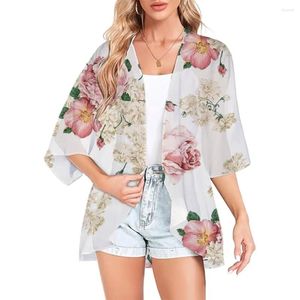 Damenbadebekleidung 2023 Sommer Lose Version Kimono Strickjacke Bubble Hemd Kleidung hochwertige hawaiianische kleine Blumendrucktops