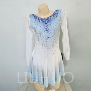 JoyCan Figure Skating Dress Girls Teens White-Blue Ice Skating Dance Skirt Quality Crystals Dancewear Ballet Performance