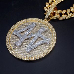 Iced Out Número 44 Tamanho Grande Diamante Redondo Pingente Colar Banhado A Ouro 18K Mens HipHop Bling Jóias Gift262S