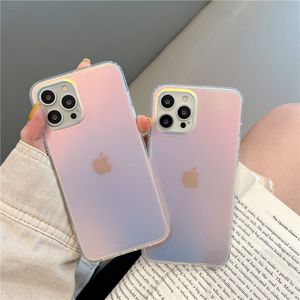 Luxury Matte Laser Gradient Clear Case for IPhone 15 14 13 11 Pro Max 12 XS XR X Plus 15Pro Fluorescent Iridescent Cover 100pcs