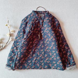 여자 트렌치 코트 레트로 레이디 파카 2023 겨울 가을 인쇄 꽃 면화 헐렁한 따뜻한 코트 패션 여성 여성