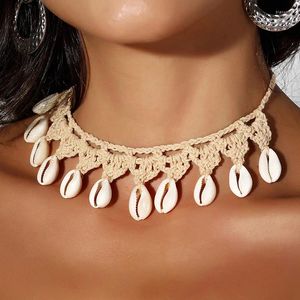 Choker Bohemian Braided Cotton Necklace Women Girls Shells Pendant Knitting Yarn Summer Beach Party Jewelry Gifts